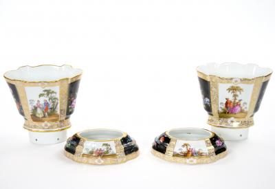 19th Century Dresden Porcelain Gilt Painted Decorative Cachepots