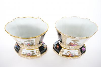 19th Century Dresden Porcelain Gilt Painted Decorative Cachepots