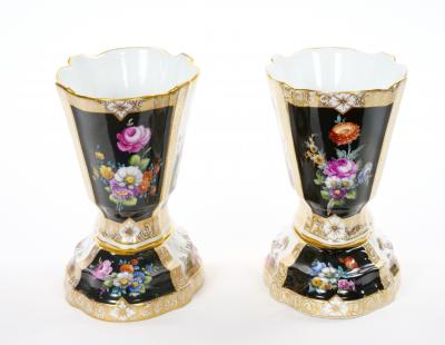 19th Century Dresden Porcelain Gilt Painted Decorative Cachepots