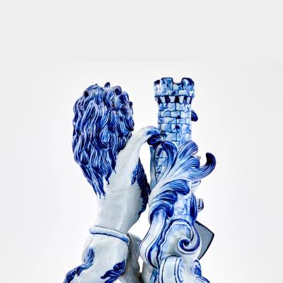 19th Century Dutch Delft Blue White Lion Sculpture Decorative Piece
