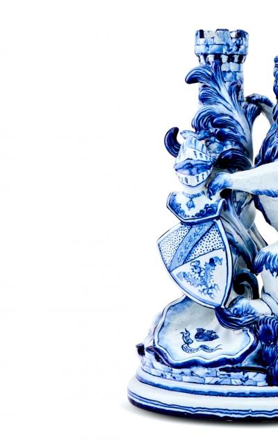 19th Century Dutch Delft Blue White Lion Sculpture Decorative Piece