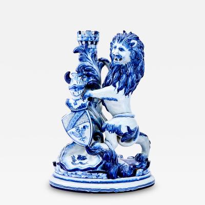 19th Century Dutch Delft Blue White Lion Sculpture Decorative Piece