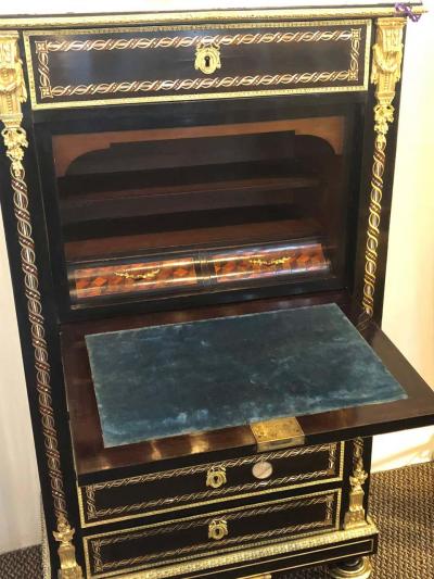 19th Century Edwardian Bouille Inlaid and Bronze Mounted Abattant Chest Desk