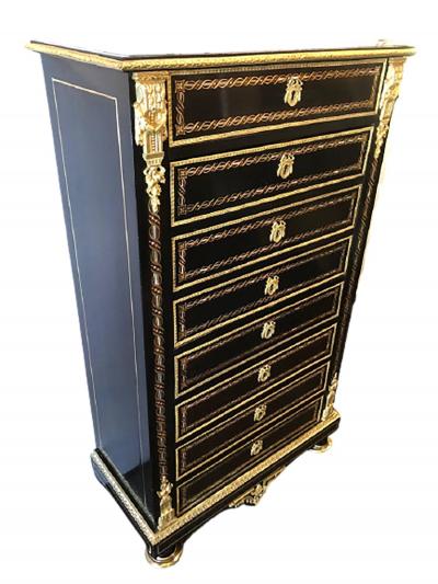 19th Century Edwardian Bouille Inlaid and Bronze Mounted Abattant Chest Desk