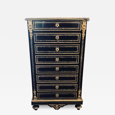 19th Century Edwardian Bouille Inlaid and Bronze Mounted Abattant Chest Desk