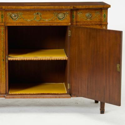 19th Century Edwardian Calamander Tulipwood Inlaid Painted Satinwood Sideboard