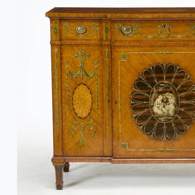 19th Century Edwardian Calamander Tulipwood Inlaid Painted Satinwood Sideboard