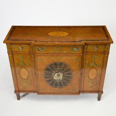 19th Century Edwardian Calamander Tulipwood Inlaid Painted Satinwood Sideboard