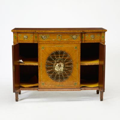 19th Century Edwardian Calamander Tulipwood Inlaid Painted Satinwood Sideboard