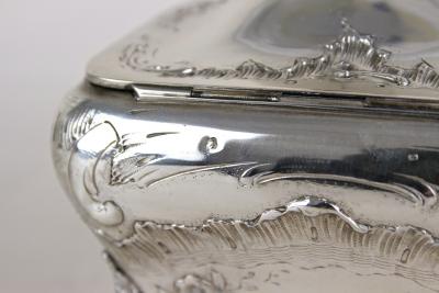 19th Century Embossed Silver Jewelry Box Diana Head Hallmark Austria ca 1870