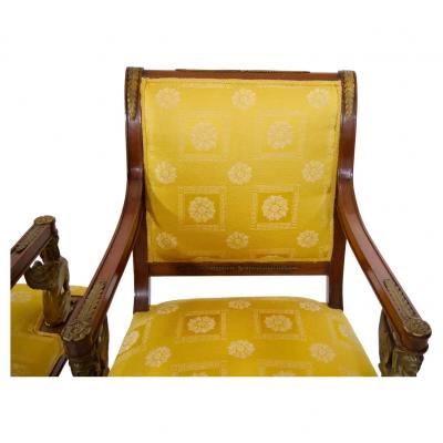 19th Century Empire Style Gilt Bronze Mounted Pair Armchair