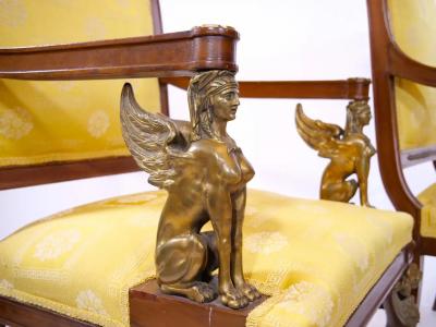 19th Century Empire Style Gilt Bronze Mounted Pair Armchair