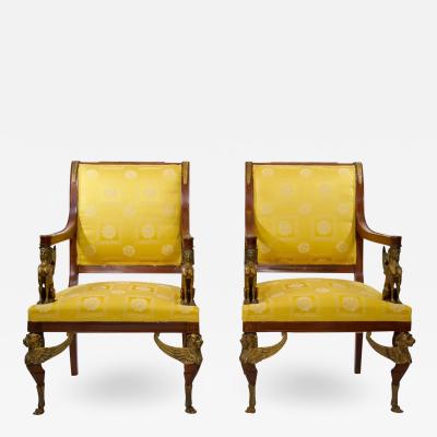 19th Century Empire Style Gilt Bronze Mounted Pair Armchair