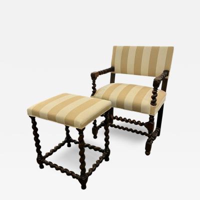 19th Century English Barley Twist Armchair and Footstool
