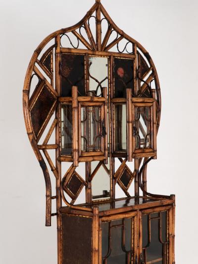 19th Century English Chinoiserie Bamboo Glazed Front Cabinet