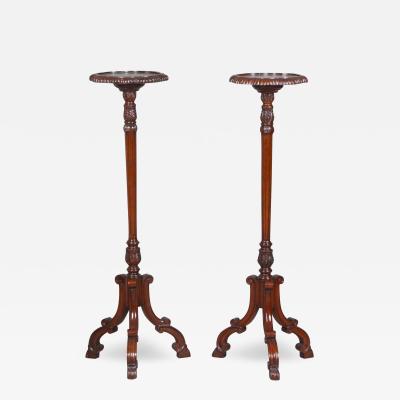 19th Century English Chippendale Style Pair Tripod Foot Candle Stand Pedestal