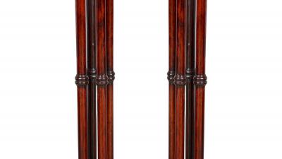 19th Century English Chippendale Style Pair Tripod Foot Candle Stand Pedestal