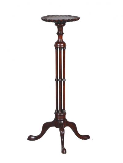 19th Century English Chippendale Style Pair Tripod Foot Candle Stand Pedestal