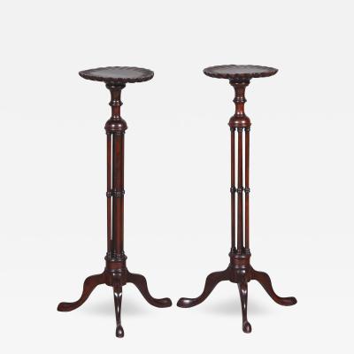 19th Century English Chippendale Style Pair Tripod Foot Candle Stand Pedestal