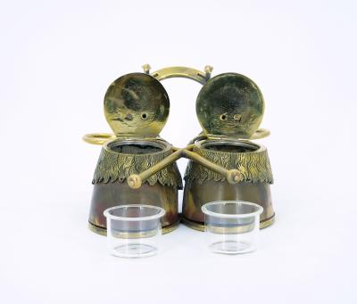 19th Century English Gold Washed Sheffield Silverplate Equestrian Themed Inkwell