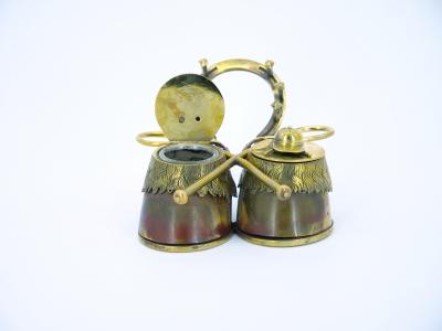19th Century English Gold Washed Sheffield Silverplate Equestrian Themed Inkwell