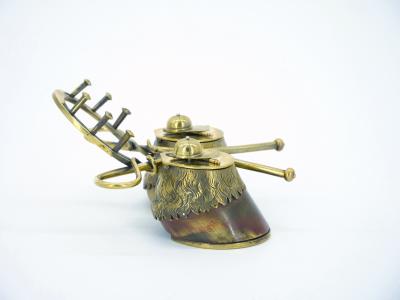 19th Century English Gold Washed Sheffield Silverplate Equestrian Themed Inkwell
