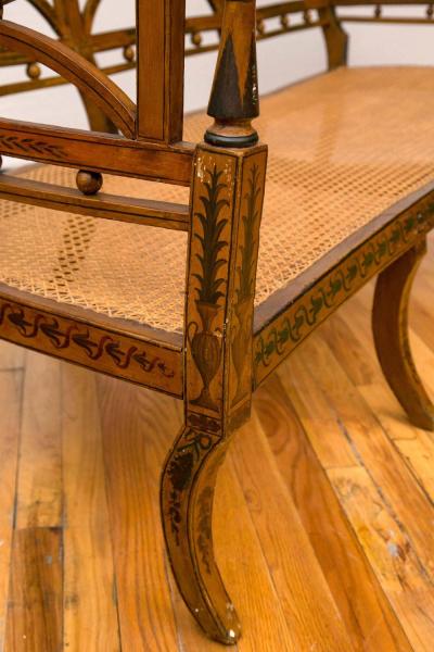 19th Century English Hand Painted Sheraton Style Caned Seat Settee