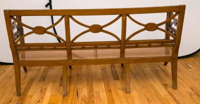 19th Century English Hand Painted Sheraton Style Caned Seat Settee