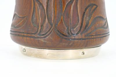 19th Century English Ice Bucket in Silver Plate and Hand Carved Oak