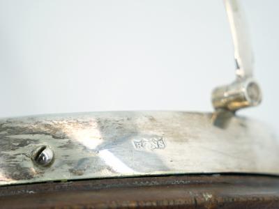 19th Century English Ice Bucket in Silver Plate and Hand Carved Oak