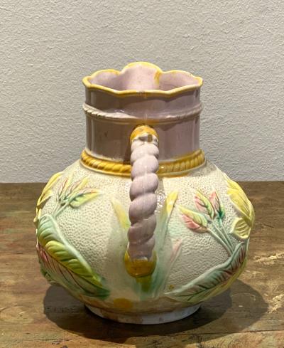 19th Century English Majolica Pitcher with Lotus