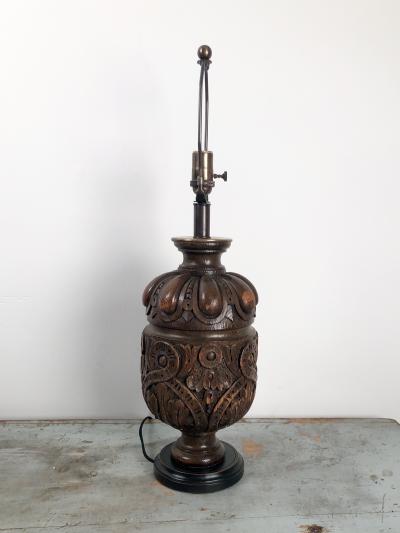 19th Century English Oak Balustrade Lamps
