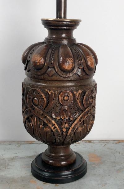 19th Century English Oak Balustrade Lamps