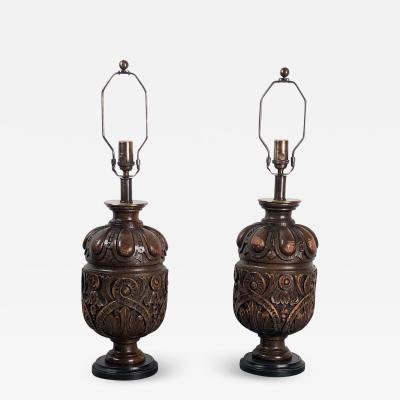 19th Century English Oak Balustrade Lamps