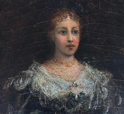 19th Century English Oil Painting on Canvas Victorian Woman Illegibly Signed