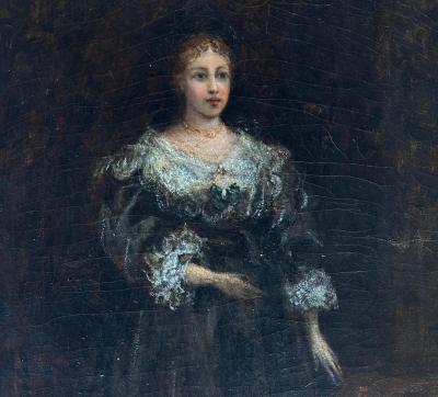 19th Century English Oil Painting on Canvas Victorian Woman Illegibly Signed