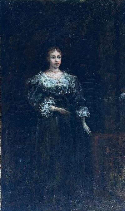 19th Century English Oil Painting on Canvas Victorian Woman Illegibly Signed