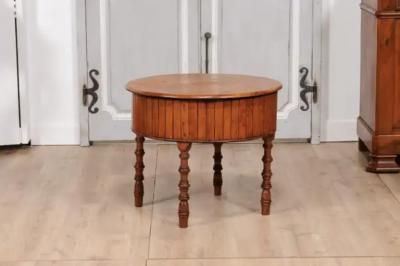 19th Century English Pine and Faux Bamboo Drum Table with Inner Metal Basin