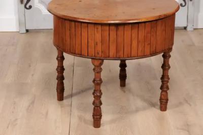 19th Century English Pine and Faux Bamboo Drum Table with Inner Metal Basin