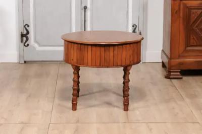 19th Century English Pine and Faux Bamboo Drum Table with Inner Metal Basin