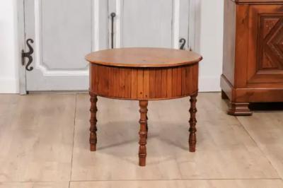 19th Century English Pine and Faux Bamboo Drum Table with Inner Metal Basin