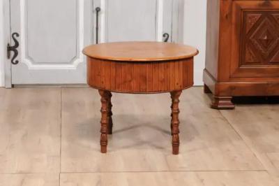 19th Century English Pine and Faux Bamboo Drum Table with Inner Metal Basin