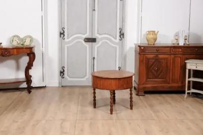 19th Century English Pine and Faux Bamboo Drum Table with Inner Metal Basin
