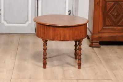 19th Century English Pine and Faux Bamboo Drum Table with Inner Metal Basin