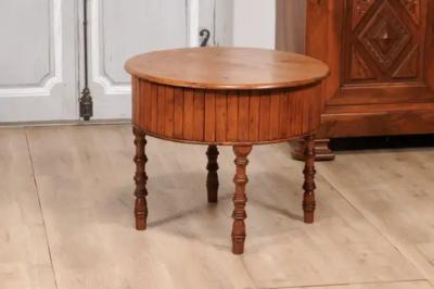 19th Century English Pine and Faux Bamboo Drum Table with Inner Metal Basin