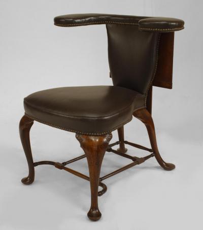 19th Century English Queen Anne Style Leather Upholstered Reading Chair