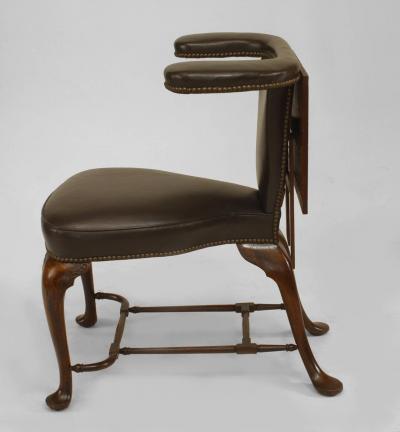 19th Century English Queen Anne Style Leather Upholstered Reading Chair