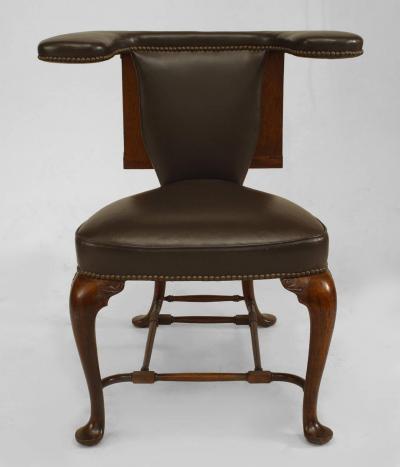 19th Century English Queen Anne Style Leather Upholstered Reading Chair