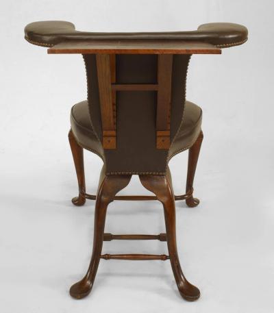 19th Century English Queen Anne Style Leather Upholstered Reading Chair