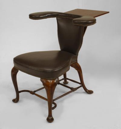 19th Century English Queen Anne Style Leather Upholstered Reading Chair